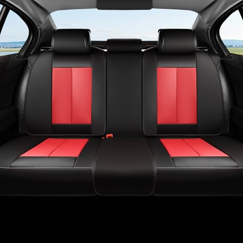 Image of Coverado Automotive Seat Covers, Car Seat Protector for Back Seat, Waterproof Seat Covers for Cars Carseat Cover, 3-Pieces Back Seat Cover for Car, Faux Leather Universal Fit Most Cars, Black&Red