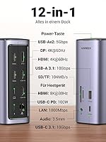 UGREEN USB C Docking Station Triple Display für MacOS und Windows, 2HDMI DP 4K@60Hz, 10Gbps USB Datenports, PD 100W, Ethernet, Audio, SD/TF, 12 IN 1 Dock für MacBook, Surface, Lenovo, Dell, HP usw. – Ansicht 2