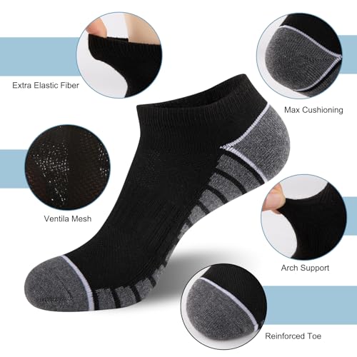 COOVAN 12 Pack Mens Ankle Socks Athletic Running Cushioned Breathable Low Cut Sports Workout Socks3
