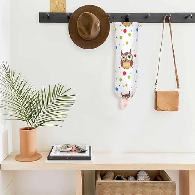 xigua Cute Owls Plastic Bag Holder Wall Mount with Drawstring 1 Pack, Reusable Grocery Bag Organizer Decor for Bags, Socks, Underwear, And Neckties