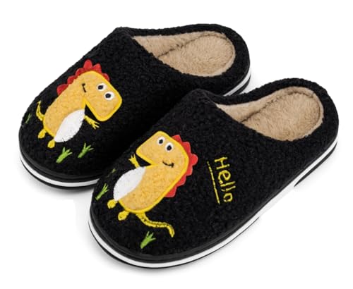 INMINPIN Zapatillas de Estar por Casa para Niñas Niños Caliente Pelusa Pantuflas de Invierno Lindo Zapatos Interior de Algodón con Dinosaurio de Dibujos Animados,Negro R,35/36 EU=Fabricante 36/37