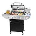 Unovivy 3-Burner Propane Gas BBQ Grill with Side Burner & Porcelain-Enameled Cast Iron Grates Built-in Thermometer, 37,000 BTU Outdoor Cooking, Patio, Garden Barbecue Grill, Black and Silver