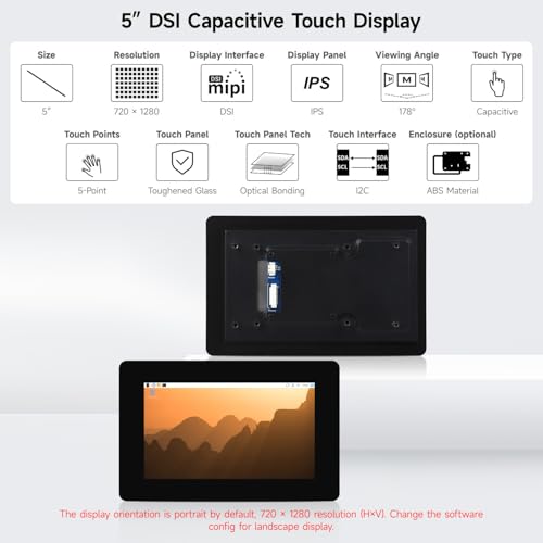 Image of KLAYERS 5inch DSI Touch Display Compatible with Raspberry PI,IPS Capacitive Panel,720x1280 Pixels,Come with Protective Case
