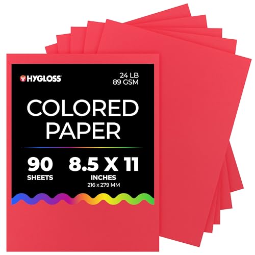Hygloss Red Colored Paper - 24 lb 89 GSM Fade-Resistant Acid-Free 8.5x11-Inch Letter Size Color Copy Paper 90 Sheets