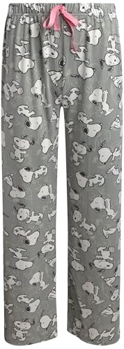 COCO BRANDS Peanuts Snoopy Womens Pajama Pants - Cozy Soft Knit Stretch PJ Pants Sleepwear for Women Comfy Fun Pajamas Size Large Grey Snoopy Print