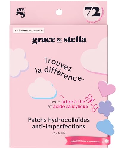 grace & stella Patch Hydrocolloïde pour le Visage (Multiformes, 72 unités) - Testés par des Dermatologues, Vegan, Non Testés sur les Animaux - Patchs pour Imperfections