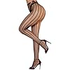 RSLOVE Sexy Fishnet Stripped Tights - Stockings for Women Mesh Pantyhose Stretchy Hosiery High Waist Black One Size