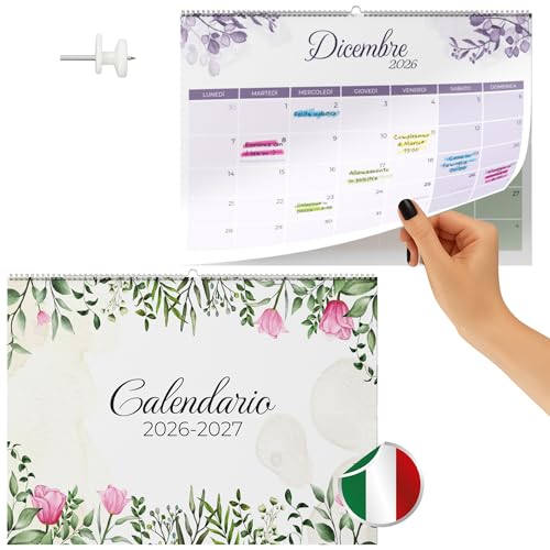 Finoly Wall Calendar July 2026 – December 2027 (18 Months) in Italian | Monthly Calendar 2026 2027 | Family Wall Calendar | Hanging Wall Planner with Easy Hanging (Nature)