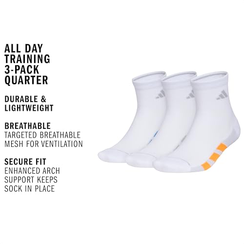 Image of adidas Men's All Day Training Quarter Socks sports performance above the ankle height with cushioning for running (3-Pair)