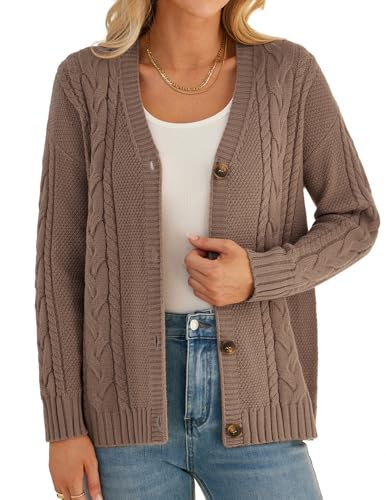 GRACE KARIN Women Cable Knit Cardigan Sweater, Chunky Button Up Sweaters, Long Sleeve Open Front Cardigan
