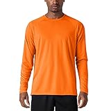 KEFITEVD Langarmshirt Herren UV Shirt Sommer Atmungsaktiv Laufshirt Leichte Fahrradshirt Männer Rund-Ausschnitt Longsleeve Casual T-Shirt Surfen Angeln Orange L