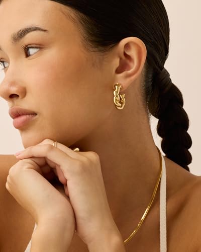 PAVOI 14K Gold Plated Chunky Twisted Puffed Rope Hoop Earrings for Women | Gold Earring Pair4