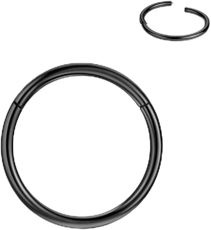 FANSING 316l Surgical Steel Hinged Nose Rings Hoop 20G 18G 16G 14G 12G 10G 8G 6G, Diameter 5mm to 22mm, Gold - Rose Gold - Silver - Black - Blue - Rainbow