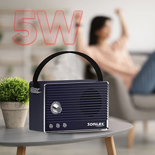 Image of sonilex Sargam 5Watt Wireless Portable Bluetooth Speaker Retro Look with Supporting Carry Handle, USB, SD Card, AUX, FM & Call Function (Navy Blue)
