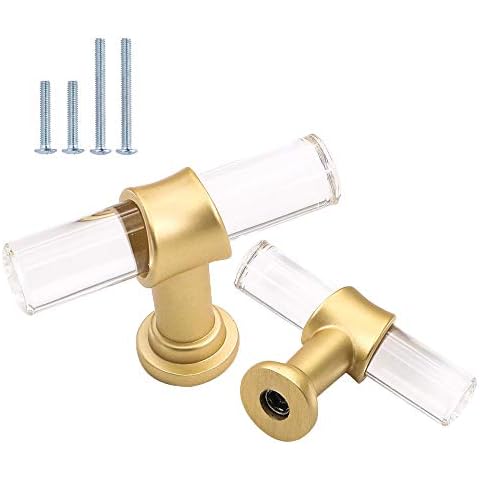 goldenwarm 5x Schubladenknöpfe Möbelknopf Gold Griffe Gold Matt Möbelgriffe Gold Zinklegierung Acryl Modern Kommodengriff Transparenter Knopf Gemischte Designs Cover