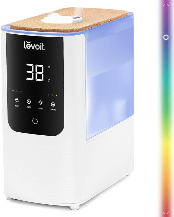 LEVOIT Humidificador para Habitación, Inteligente con Niebla Cálida & Fría a 45h y 40m², Modo Auto, Luz Personalizada, Aromaterapia y Silencioso 26dB para Bebés y plantas,Temporizador, OasisMist 4.5L