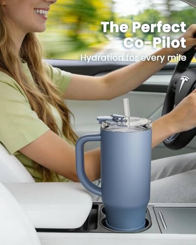 Image of Renoj Insulated Mug 100% Leak Proof Insulated Water Bottle for Iced Coffee & Hot Drinks - Fits Car Cup Holder, Ideal Gift, 2 Straws & Silicone Boot - SnapShift Pink 40 oz