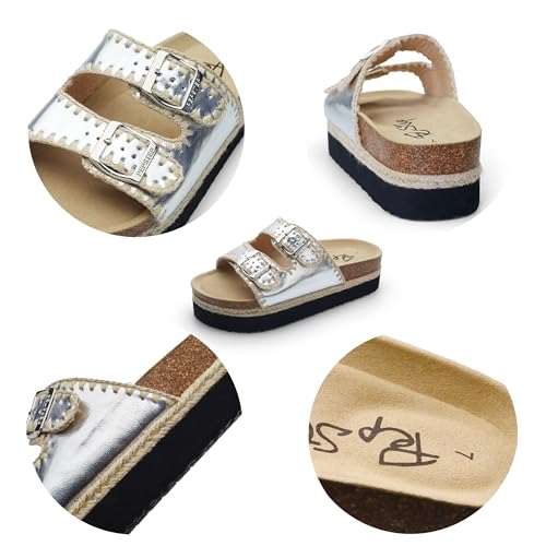 Image of PepStep Slide Sandals for Women with Soft Cork Footbed and Strap, Ladies Fashion Platform Slide Sandals Comfortable Slip On Style