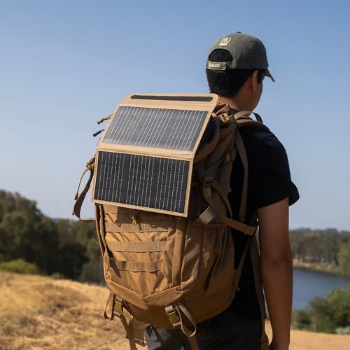 Image of NESTOUT Portable Solar Panel, USB-C and USB-A Ports, 14W Solar Charger for Camping, Water Repellent Ripstop Nylon, Foldable Compact Design, Digital Ammeter, Adjustable Stand, Beige (2 Panel)