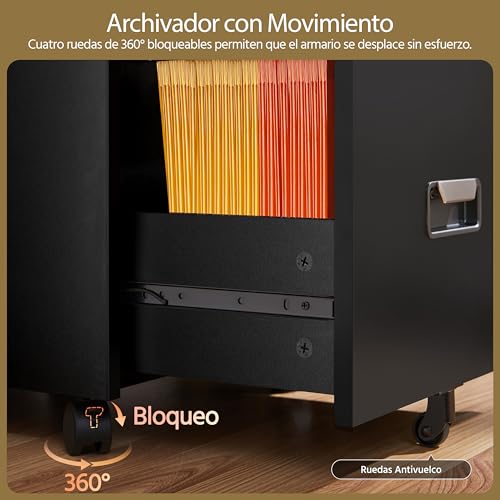 Miniatura 7 de Yaheetech Cajonera Escritorio Con Ruedas Cajonera De Oficina 2 Cajones Cerradura Archivador Extraíble Móvil De Oficina Para Carpetas A4 40 X 40 X 65 Cm Negro