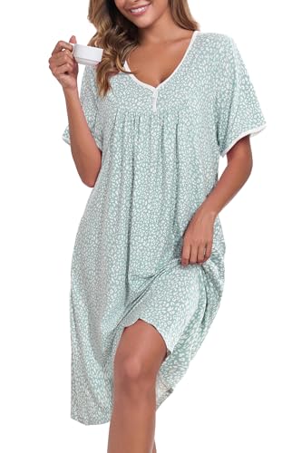 Image of AVIIER Nightgows for Women Soft Cotton Night Shirts Short Sleeve Sleepwear with Pockets