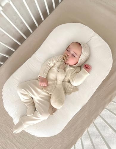 Image of Muslin Baby Lounger Cover 2 Pack, Soft Breathable Newborn Lounger Pillow Cover for Boys Girls Infant (White & White)