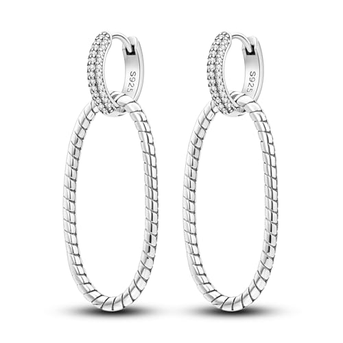 Hapour 925 Sterling Silver Hoop Earrings for Women Dangle Earrings Small Boho Earrings Rope Design for Sensitive Ears, Double Oval Huggie Hoop Earrings Gifts for Her Mother's Day Birthday