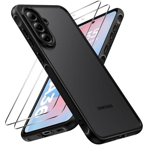 caslord Hülle für Samsung Galaxy A36 5G mit 2 Stück Panzer Schutz Glas, [Kameraschutz] [Stoßfest] Handyhülle, Matt Durchscheinende Rückseite Anti-Fingerabdruck Schutzhülle Hülle, Schwarz