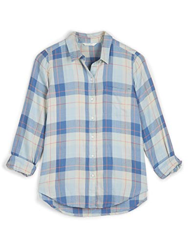 Lucky Brand Women's Long Sleeve Button Up Plaid One Pocket Shirt, Blue Multi, L