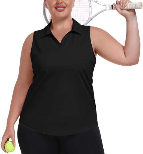 MoFiz Women's Plus Size Golf Polo Shirt Sleeveless Racerback Tennis Tank Tops V-Neck Loose Fit Collared Athletic Shirt