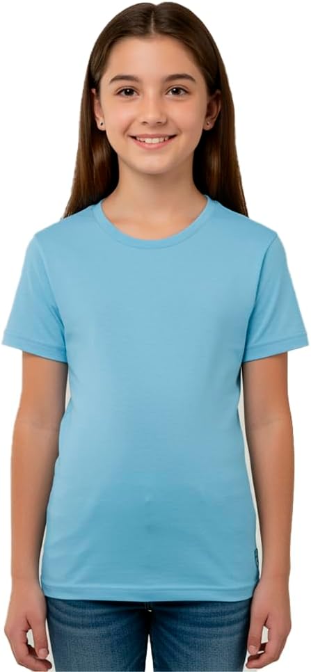 Camiseta Menina Infantil, 100% Algodão Penteado Fio 30.1, Gola Redonda, Manga Curta, Tamanhos 2 ao 16, Diversas Cores