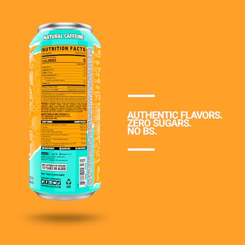 GHOST ENERGY Sugar-Free Energy Drink - 12-Pack, Tropical Mango, 16oz Cans - Energy & Focus & No Artificial Colors - 200mg of Natural Caffeine, L-Carnitine & Taurine - Soy & Gluten-Free, Vegan?