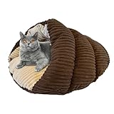 SPOT Sleep Zone Cuddle Cave - Cat Cave Bed for Indoor Cats and Mini Dogs, Durable, Comfortable, Washable for Kittens and Puppies Under 10 lbs and 12 inches Long, Corduroy Brown