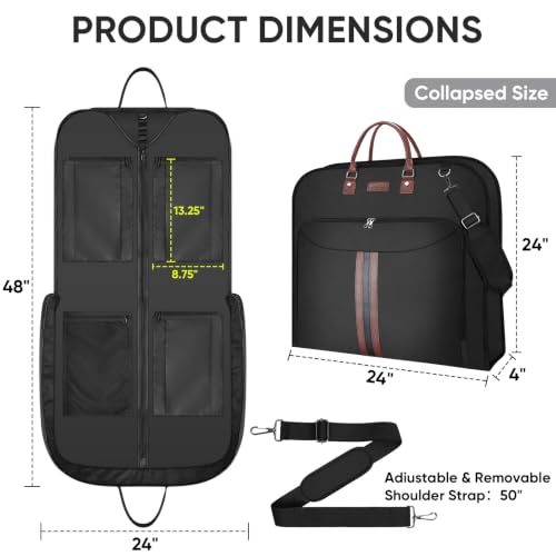 BALEINE Travel Garment Bag, Travel Suit Bag for Men, Water Resistant Carry on Garment Bag for Hanging Clothes, Garment Duffel Bag for Travel Business (Black, 48") — view 3