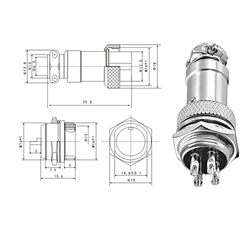 Aiqeer 5 Stück 4-Polig GX16 Aviation Stecker, 16 mm Gewinde Metall Luftfahrt Kabelverbinder, 5A Männlich Weiblich Luftfahrt Stecker Steckdose Kit, mit Gummikappe