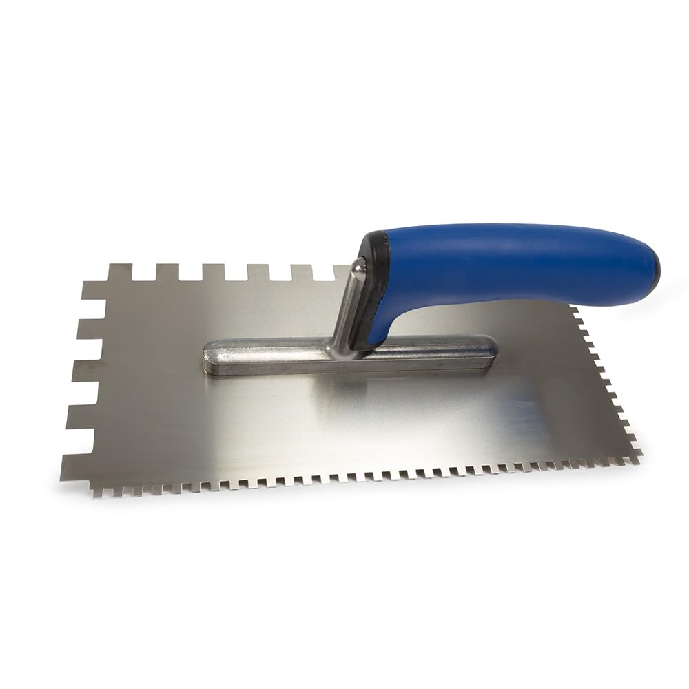 Karl Dahm Serrated Trowel, Blue I Serrated Trowel for Tiles 4mm and 12mm I Smooth Trowel with Soft Grip I Easy Tiling with Professional Tile Tool - 12320