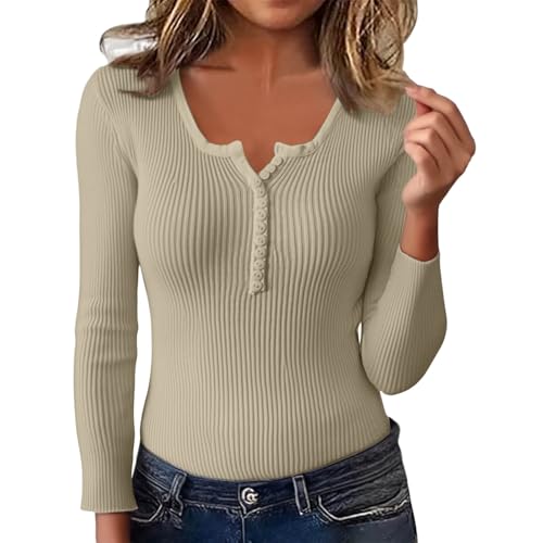 V Neck Sweaters for Women Solid Fitted Long Sleeve Ribbed Knit Pullover - image 1