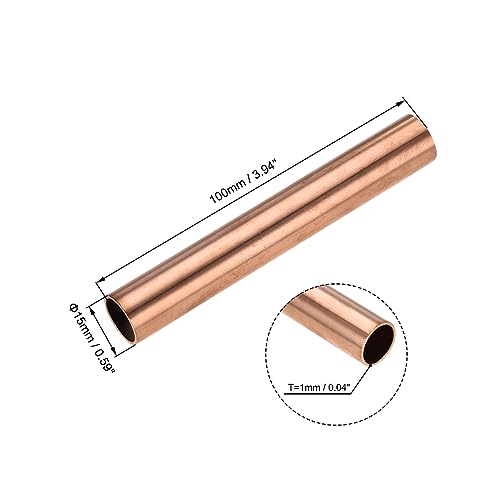 sourcing map 3 Stück 100mm Länge Kupferrohr 15mm Außendurchmesser, Nahtlose Gerades Rohr 1mm Wandstärke, Kupfer Rundrohr für Industrie Bauwesen Garten Haushalt Bastelarbeiten Dekoration