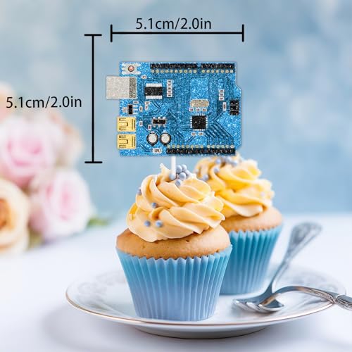 18pcs Glitter Circuit Board Hard Disk Cupcake Topper Cheer to Electronic Component Parts Theme Anniversary Party Decoration for Men Women Happy Birthday Decor Supplies - Thumbnail 2