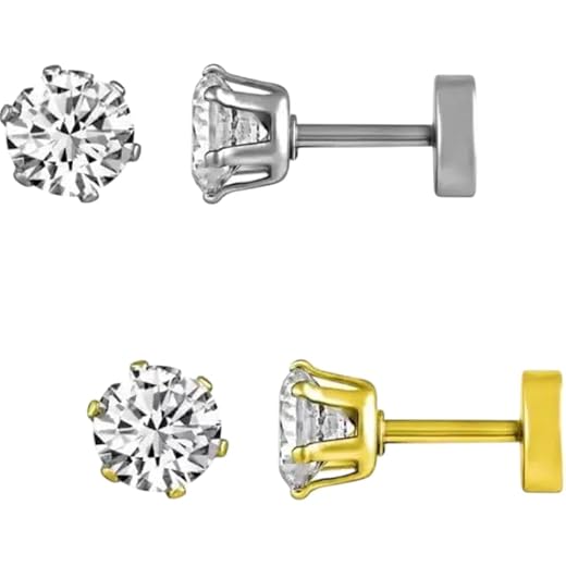 Crystal Zirconia Stud Earrings, Silver/Gold Plated
