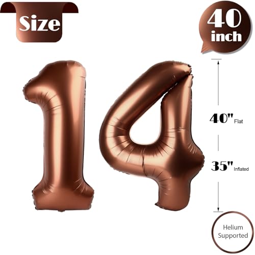 Image of Dark Brown Number 14 Balloon 40 inch, Coffee Brown 14 Number Balloons, 14th Birthday Decorations, Chocolate 14 Year Old Party Supplies