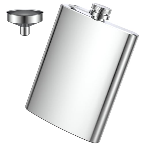 Flachmann Edelstahl, Flachmann Set aus Edelstahl, Aus 304 Edelstahl, für Whiskey, Rum, Wodka, Geeignet für Wandern und Party(8 oz. 220ml), Silber