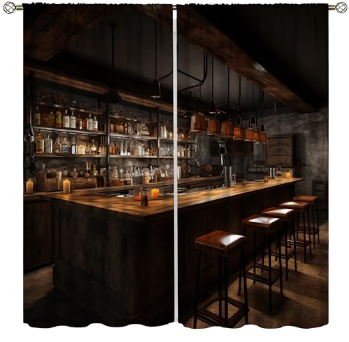VUMIVI Bar Curtains Rustic Country Style Wooden Bar Counter Wine