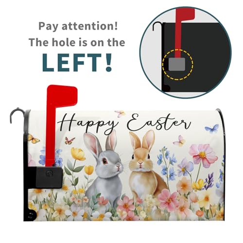 Image of Spring Easter Cute Bunny Mailbox Cover Magnetic Standard Size 21x18 Inch Easter Flowers Butterfly Mailbox Covers Spring Holiday Mailbox Wraps Post Letter Box Cover Garden Decorations for Home Outside