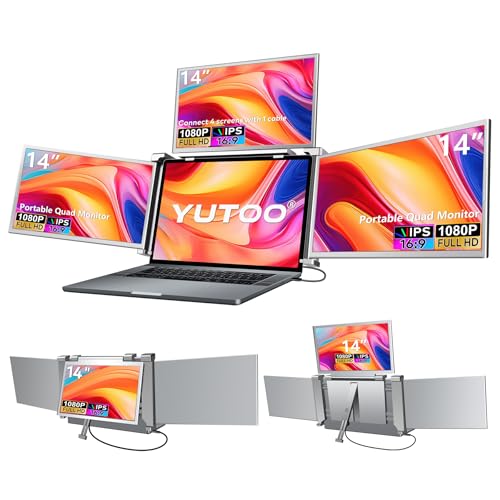 Image of YUTOO 4 Screen Laptop Monitor Extender | One USB-C Cable for M1 M2 M3 | 14 inch 1080P FHD IPS 4 Screen Monitor for Laptops 13.6~17.3 inch | Quad Screen Extender Display for MacBook /Windows /Switch /PS5