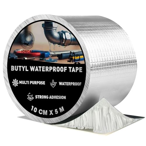 Butyl Tape Waterproof for Leaks Roof Sealant Tape for Leak Repair Patch and Seal Tape for Roof Window Glass Silicon and Pipe Sealing Aluminium Foil Tape Silver 100 MM X 5 M