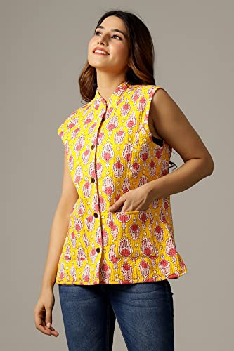 Image of Ravaiyaa - Attitude is everything Women's Floral Printed Reversible Quilted Jacket Coat Blazer Jacket Sleeve Less Waistcoat