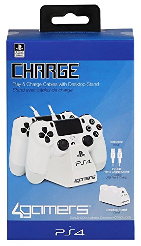 4Gamers - Play&Charge Cargador Doble Para Mando Con Soporte, Blanco (PS4)