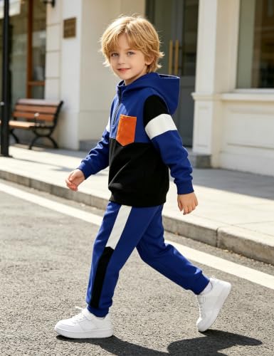 Image of Boys Clothes Long Sleeve Color-blocked Hoodie Top and Pants 2PCS Winter Sweatsuits Fall Boys Outfits 2-8 Years