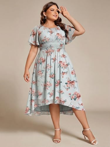 Image of Ever-Pretty Women's Plus Size Formal Wedding Guest Dresses for Curvy Women A Line Chiffon Midi High Low Cocktail Dress